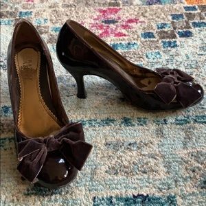 Franco Sarto Brown Patent Leather Heels 🤎,  Velvet Bow Pumps, Dressy Heels